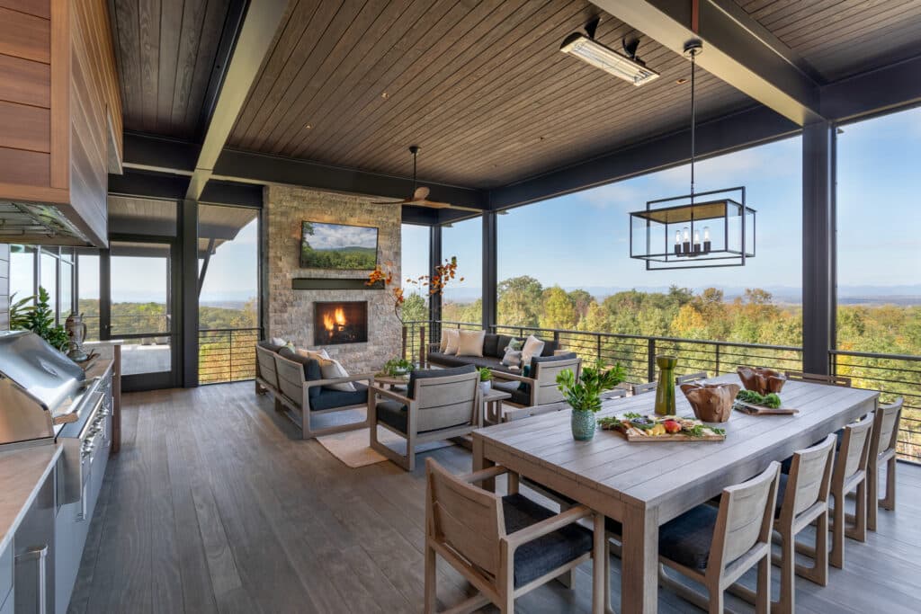 mountain views; screened porch.