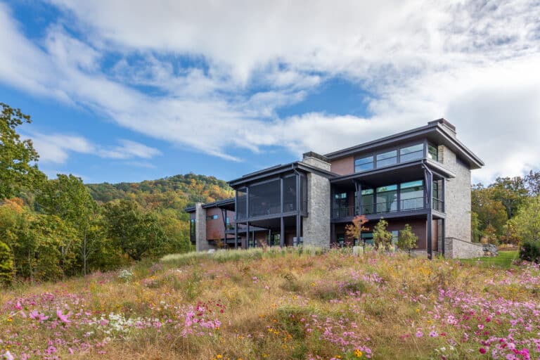 luxury home builder Greenville SC; modern mountain home; Blue Ridge views; cantilevered design.
