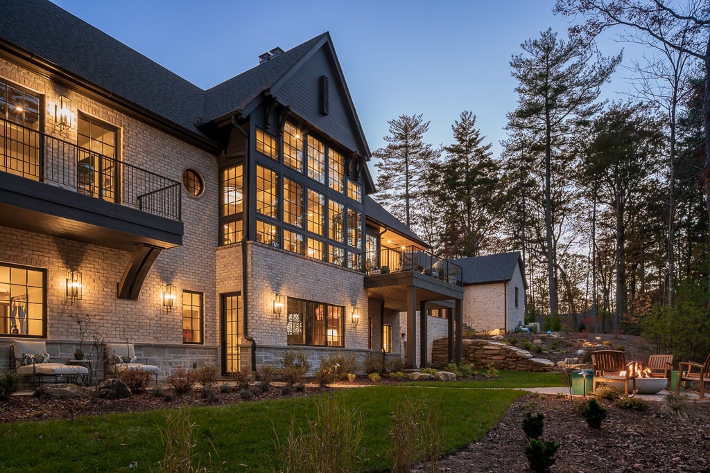Asheville luxury home with curb appeal and outdoor lighting